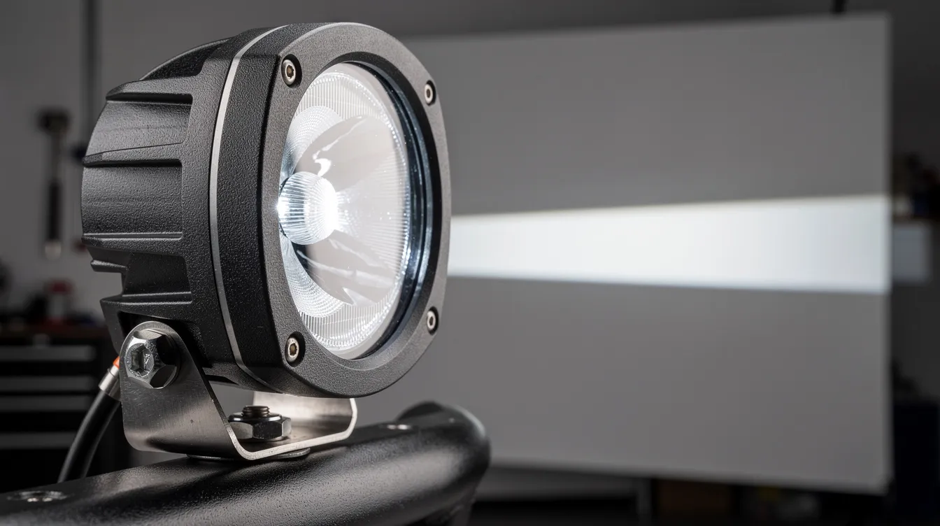 IP67-klassad LED-extraljus med anti-glare-optik monterad på lastbil – visar skarp ljusavskärning som förhindrar bländning av mötande trafik