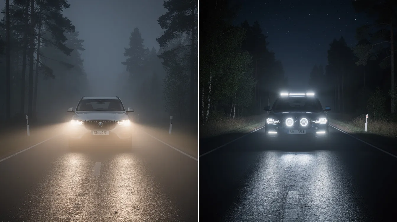 Dimljus vs LED-extraljus: Rätt extraljus i Sverige