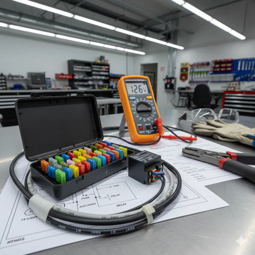 Extraljus Elsäkerhet: Säkringar, Relä och Elanslutning