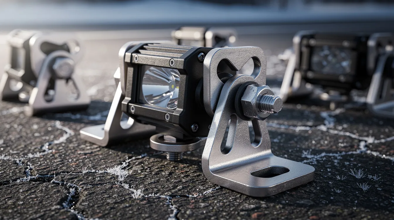 Robusta monteringsbyglar med vibrationsdämpande gummiisolatorer för LED-extraljus anpassade till svenska vintervägar och skogsbilvägar