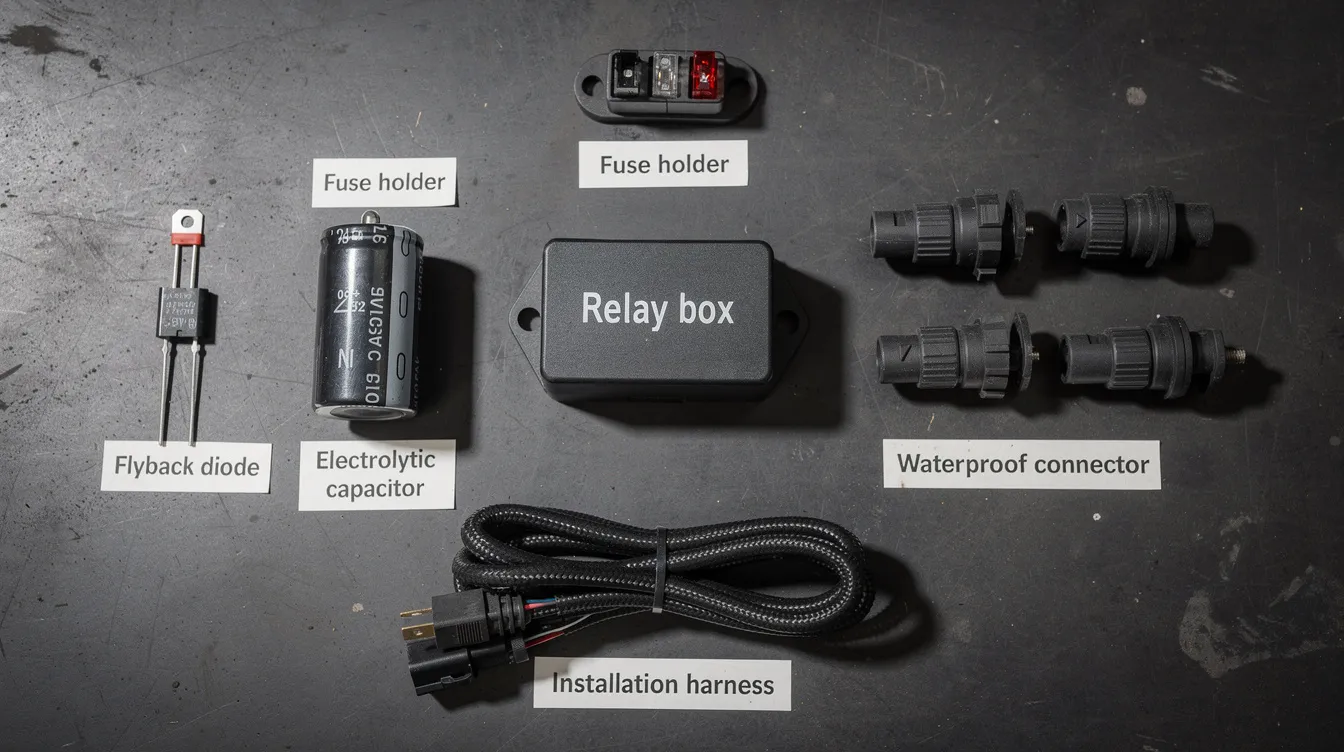 Skyddskomponenter för LED extraljus installation – motkopplingsdiod, kondensator och reläkoppling för CAN-bus-säker montering på moderna fordon