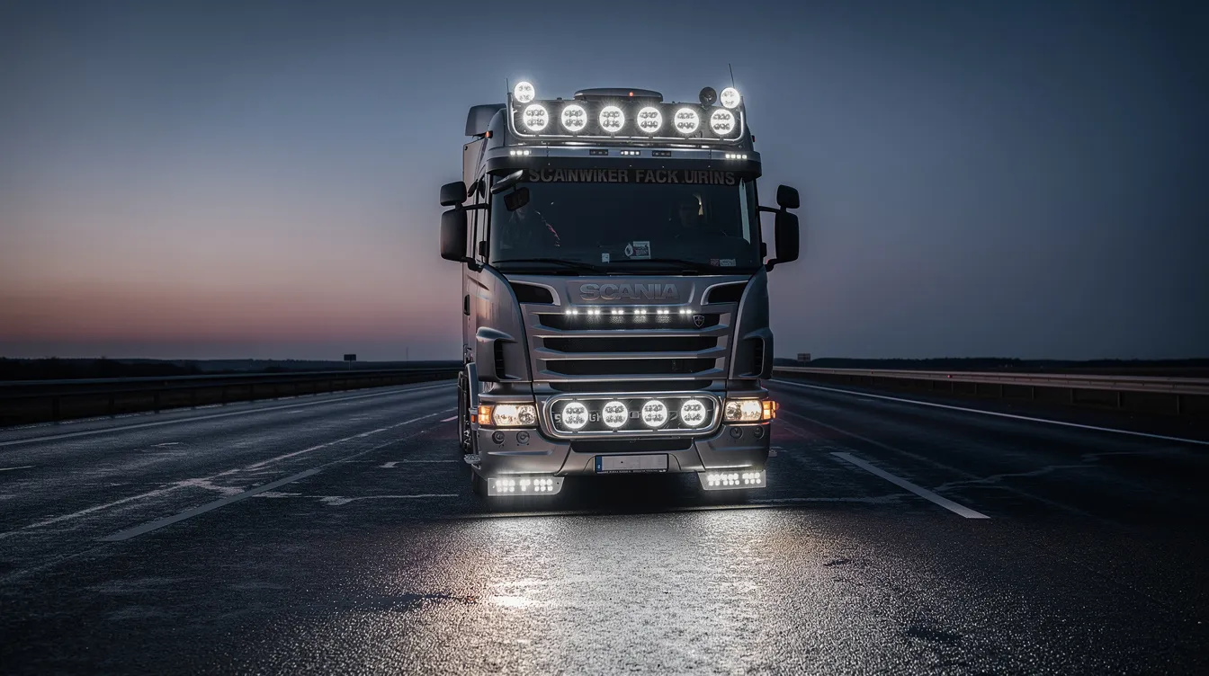 LED-extraljus på lastbil med PWM-dimning och zonstyrning för optimalt ljus utan bländning på svenska vägar