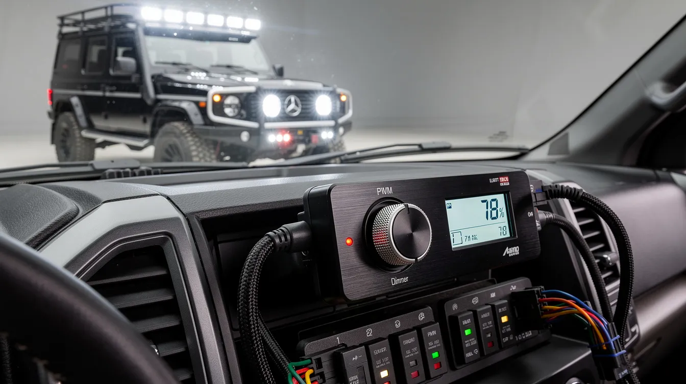 PWM-styrsystem och dimmerreglage för LED-extraljus i lastbil och offroad-fordon – adaptiv ljusstyrning för ökad säkerhet och energieffektivitet