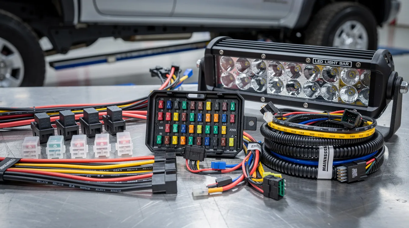 Säkringar, kabelarea och reläkit för LED-ramp installation på lastbil och offroad-fordon – korrekt dimensionering förhindrar kortslutning och brand