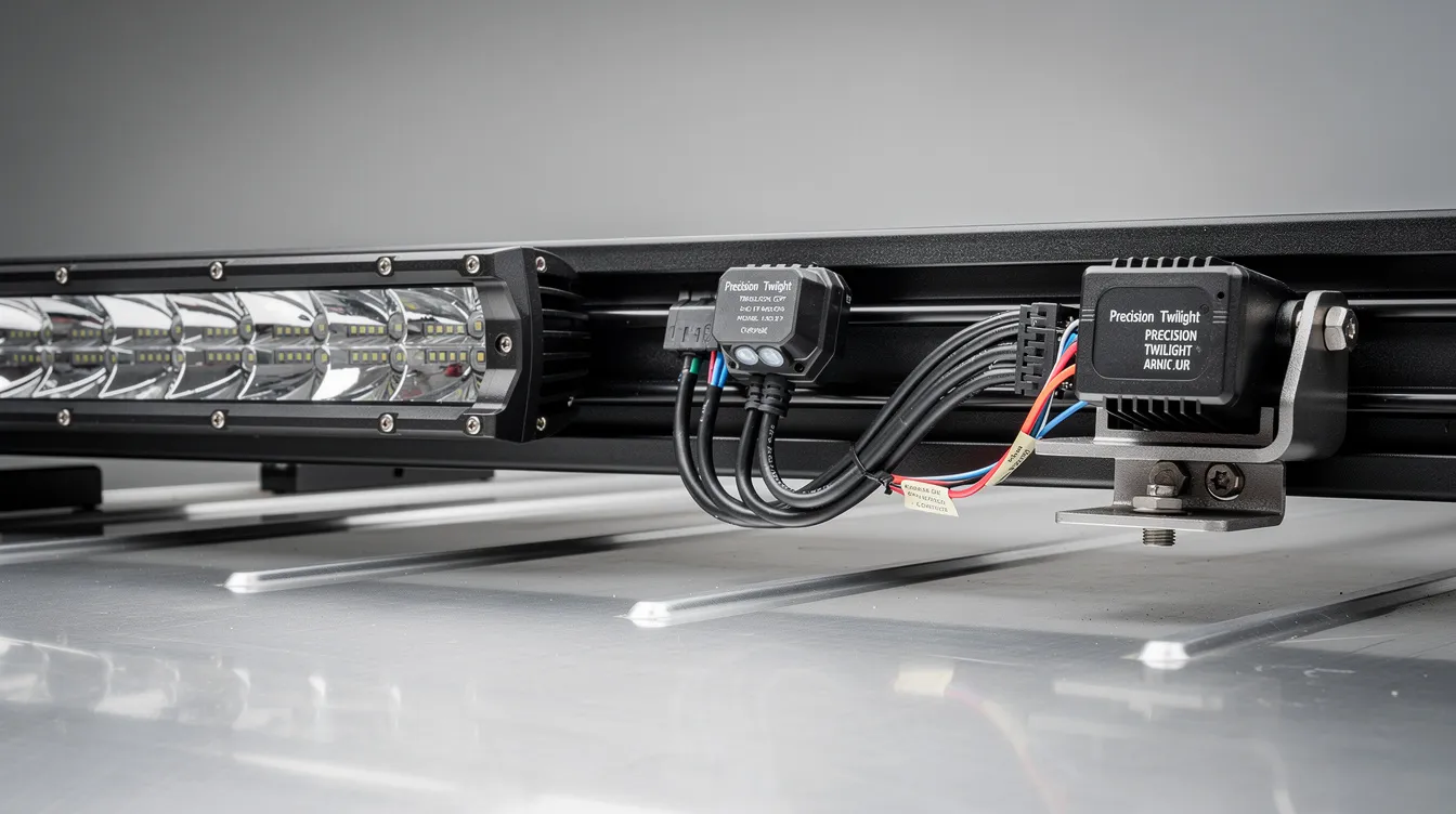 Skymningsrelä och hastighetsbaserad styrenhet monterad på lastbil för automatisk aktivering av LED-extraljus och fjärrstrålkastare