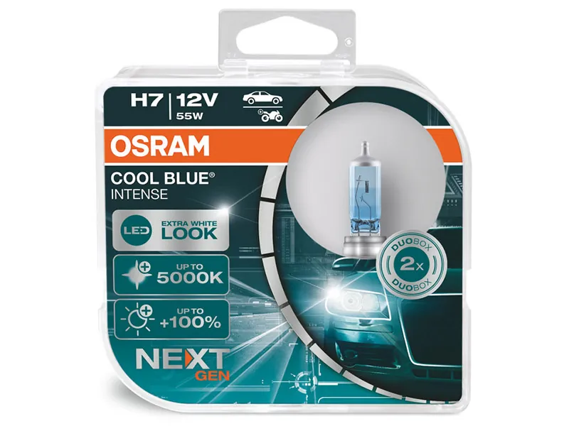 OSRAM Cool Blue Intense Next Gen H7 Halogenlampor 12V 1500lm 5000K - Par - Ledextraljus.eu