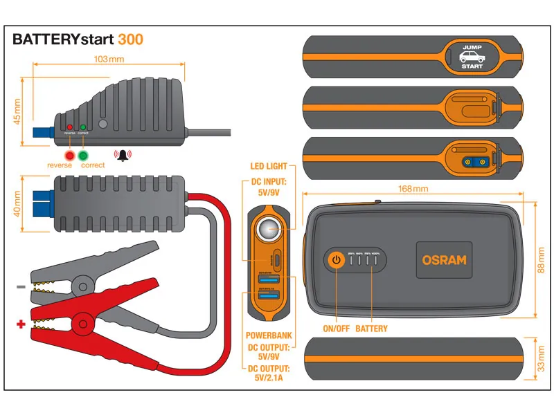 Osram Lithium Jump Starter 300A 13000mAh med Powerbank - 12V Starthjälp - Bild 2