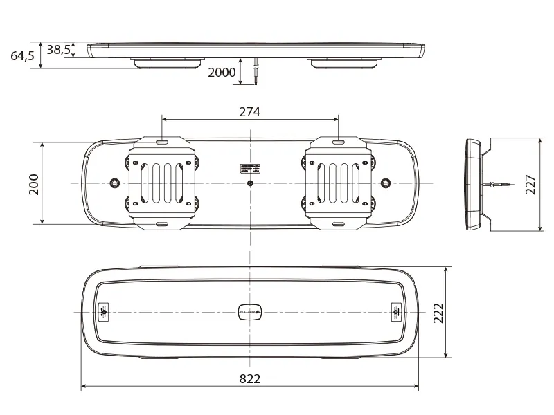 BULLBOY LED Beacon Panel 829mm Gul Varningsljuspanel 10-30V ECE R65 - Bild 4
