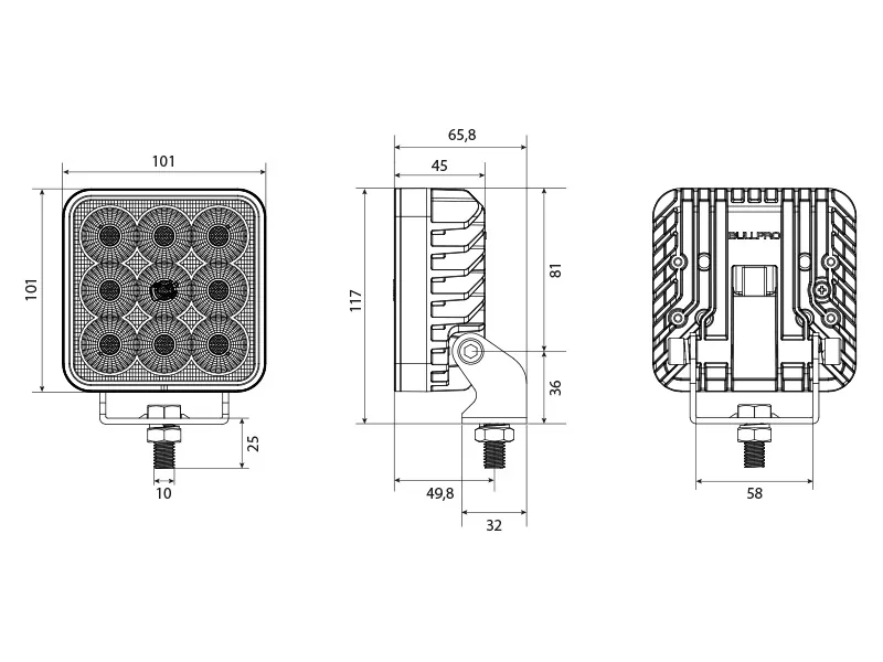 BULLPRO SPECTRUM SQUARE 54 LED Arbetsljus 8100lm 9-32V med Osram LED - Bild 3