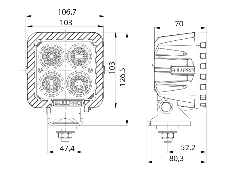 OCEAN VISION LED Arbetsljus 4x20W Cree 4100lm 12-48V - Kompakt Arbetsbelysning - Bild 2