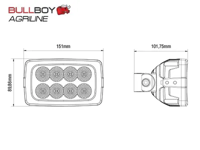 BULLBOY AGRILINE LED Arbetsbelysning 8x5W Osram 4500lm 9-36V Flood Light - Bild 3