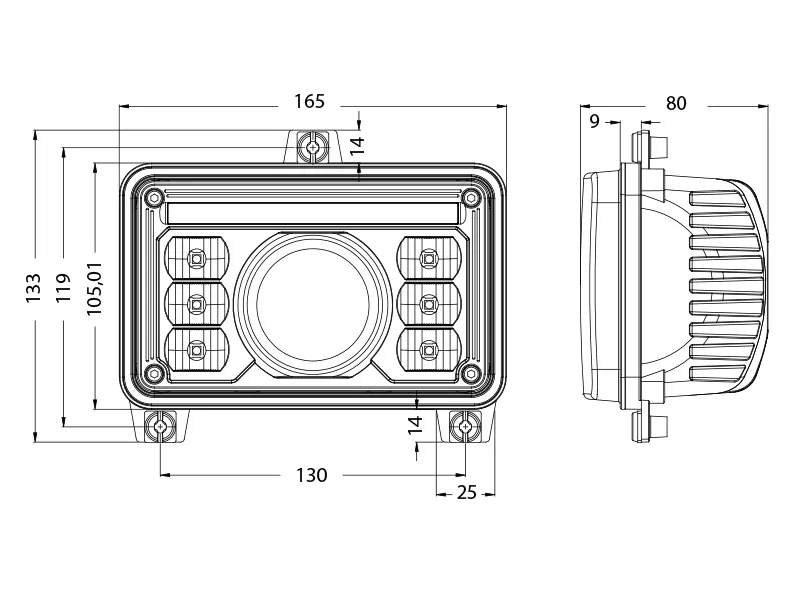 BULLBOY AGRILINE LED Framljus 4x6 tum med H4-kontakt 6400lm 9-32V - Bild 2