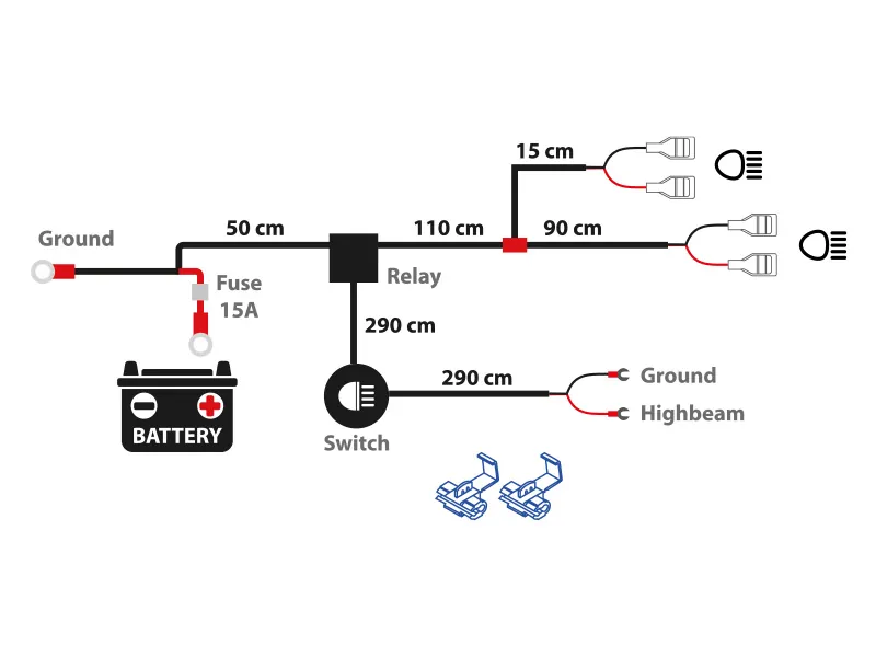 AUTOLINE Kabelsats för Extraljus 12V med Brytare och Relä - WK005L - Ledextraljus.eu