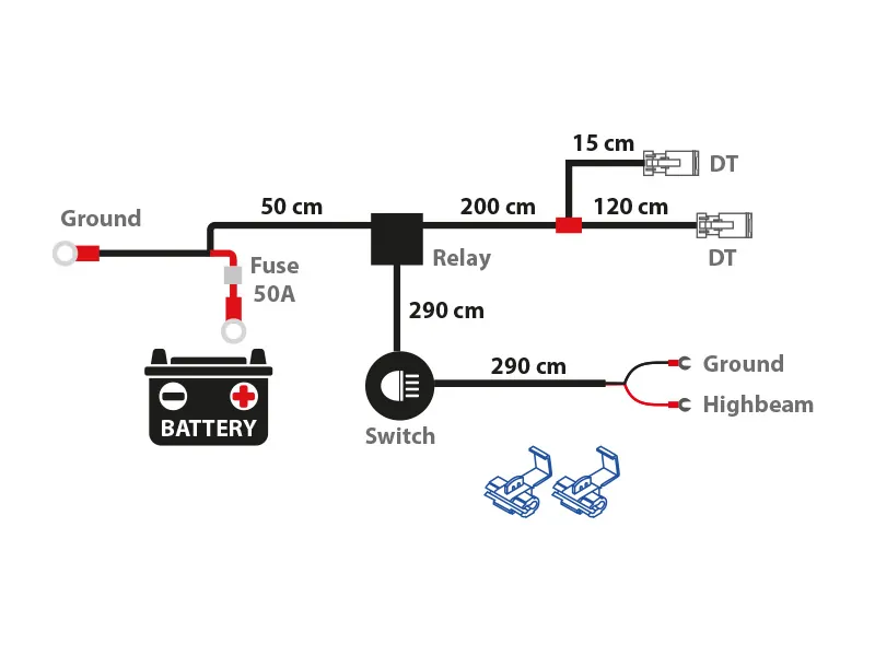 AUTOLINE HD Deutsch Kabelsats 12V 500W för Två Extraljus med Relä och Säkring - Ledextraljus.eu