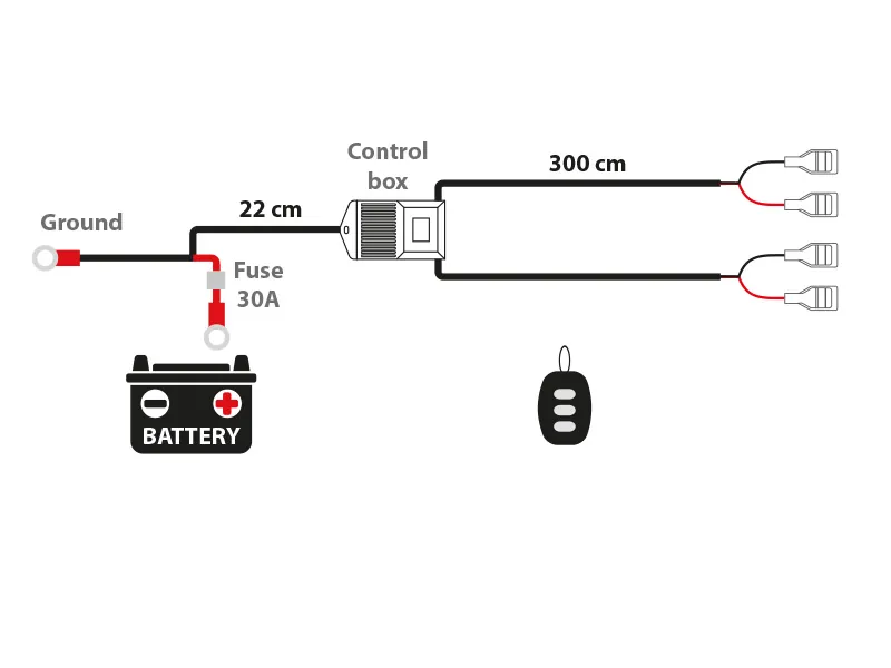 AUTOLINE Remote Control Kabelsats för två extraljus 12-24V, 300W, 30A-säkring