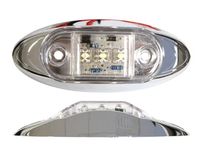 LED Sidomarkeringsljus Vit 9-30V med Kromram - Ytmontage 3 LED - Ledextraljus.eu