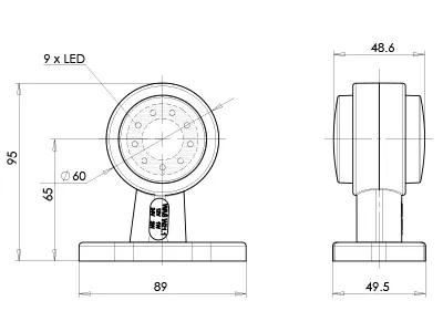 WAS LED Sidomarkeringsljus 12-24V Vit/Röd med Rak Gummiarm - Bild 3