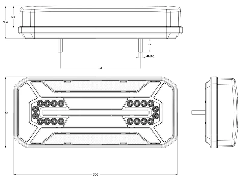 Was LED Bakljus Multifunktion med Dynamisk Blinkers 306x133mm - Bild 2