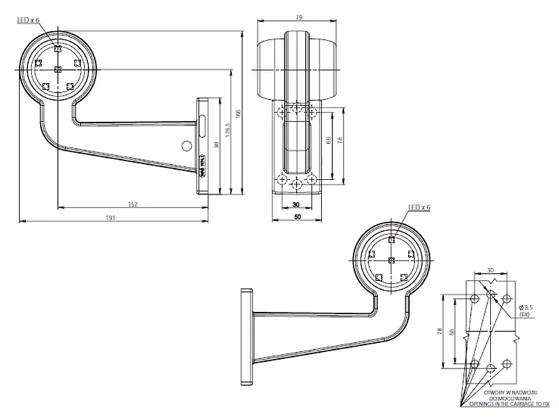 WAS LED Sidomarkeringsljus 12/24V IP66/68 ECE-godkänt - Bild 3