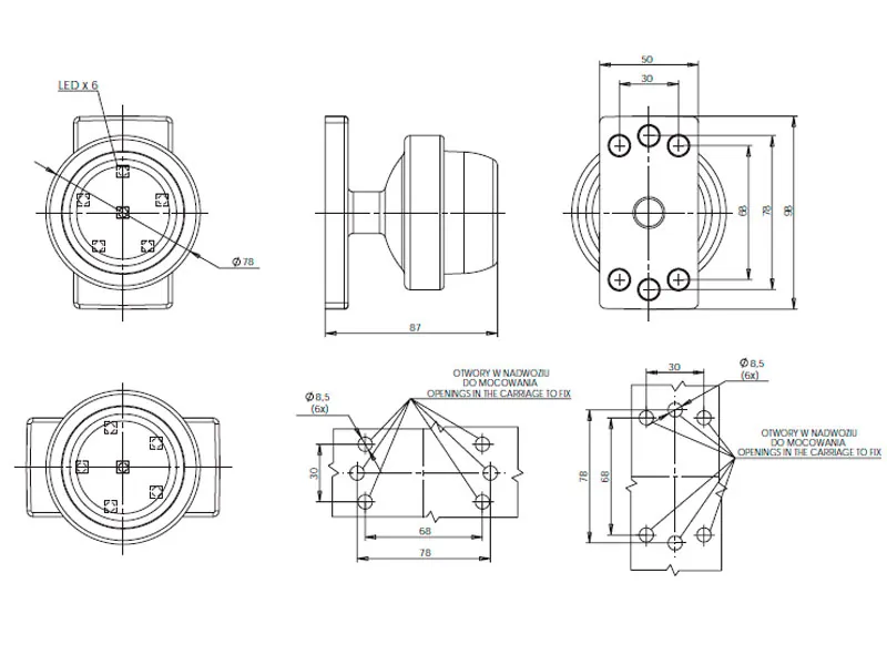 WAS LED Positionslampa 12/24V ø78mm Sidomarkeringsljus - Bild 2