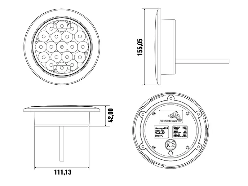 Optibeam Dark Phantom LED-baklampa ø 155 mm 5 funktioner, 5 m ADR-kabel - Bild 8