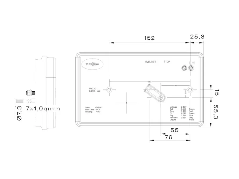 Aspöck LED Bakljus Släpvagn Vänster 9-32V Multifunktion 240x140mm - Bild 3