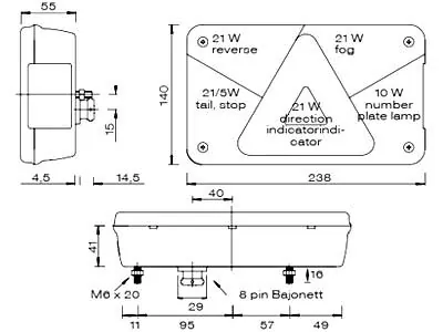 Aspöck Bakljus Släpvagn Höger 240x140x55mm 12V 8-Pin - Bild 2