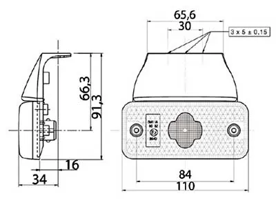 LED Sidomarkeringsljus Amber 24V med Reflektor - 2 LEDs 110x50mm - Bild 2