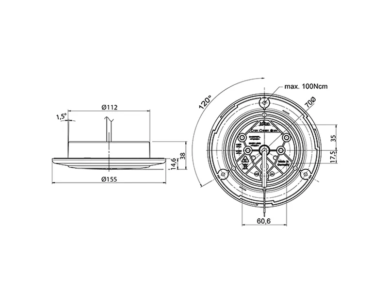 LED Dimljus och Backljus 24V Krom ø155mm 500mm Kabel - Bild 3