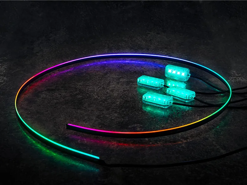 LED RGB Innerbelysning Set - USB-Styrd med Fjärrkontroll och App - 4 Fotbrunnslampor + 110cm Ljuslist - Bild 2