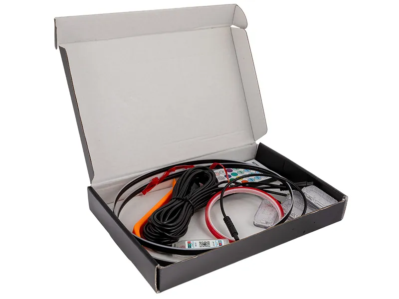 LED RGB Innerbelysning Set - USB-Styrd med Fjärrkontroll och App - 4 Fotbrunnslampor + 110cm Ljuslist - Bild 5