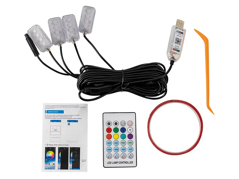 LED RGB Innerbelysning Set - 4 Ljusenheter med Fjärrkontroll och APP-Styrning - Bild 2