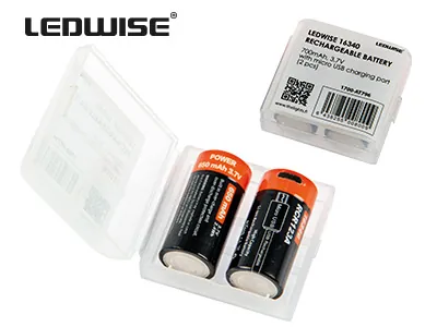 Ledwise Laddningsbara Batterier 16340/RCR123A 3.7V 700mAh med USB-laddning (2-pack) - Bild 2
