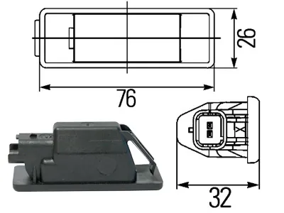 Hella Skyltbelysning Svart 12V med T10 Lampa - Viano, Vito, Sprinter - Bild 2